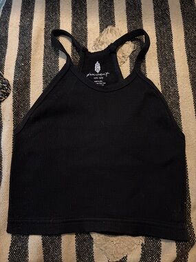 FP Movement Happiness Runs by Free People Black Ribbed Halter Crop Sports Bra